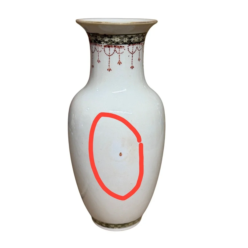 Vtg Chinese Porcelain Floral Vase Hand Painted Peony 8 Inch White‎ Pink Orange